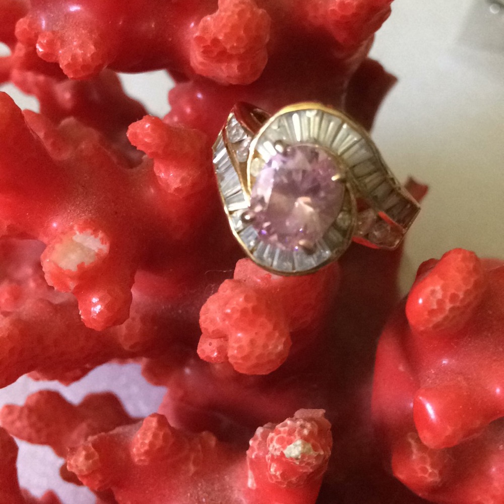 Vintage gold over 925 kunazit &topaz ring